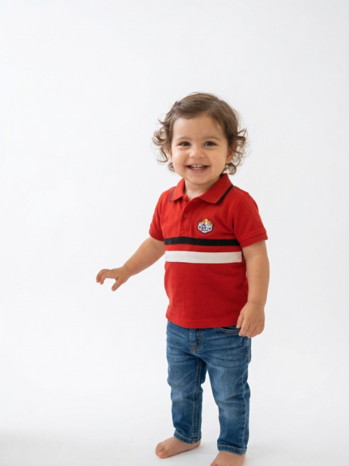 Kids Red Polo Shirt with Embroidered Patch