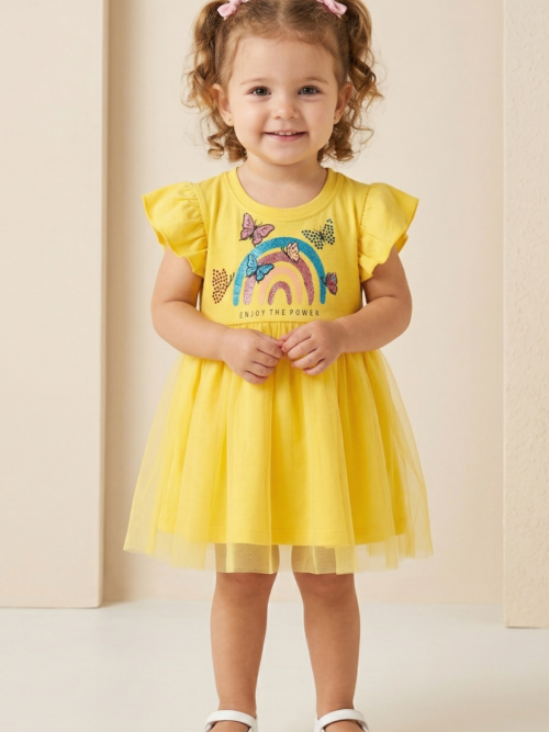 Sunshine Sparkle Net Frock for Girls – Full Length Party Dress