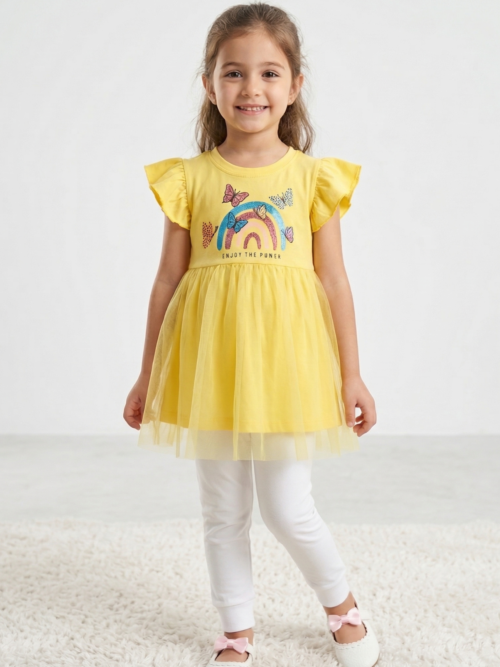 Sunshine Sparkle Net Frock for Girls – Full Length Party Dress