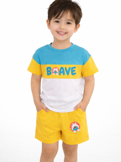 boys yellow blue t shirt shorts set cotton kids summer outfit comfortable toddler boys clothes Pakistan