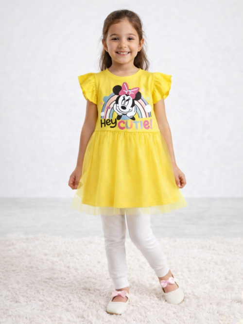 cute yellow girls frock dress for kids summer wear soft net skirt toddler girls dress 9 months to 7 years Pakistan