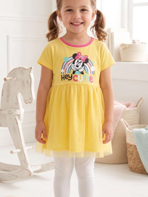 cute yellow girls frock dress for kids summer wear soft net skirt toddler girls dress 9 months to 7 years Pakistan