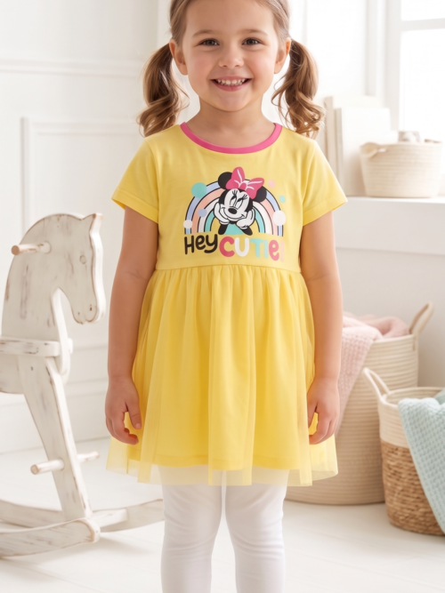 cute yellow girls frock dress for kids summer wear soft net skirt toddler girls dress 9 months to 7 years Pakistan