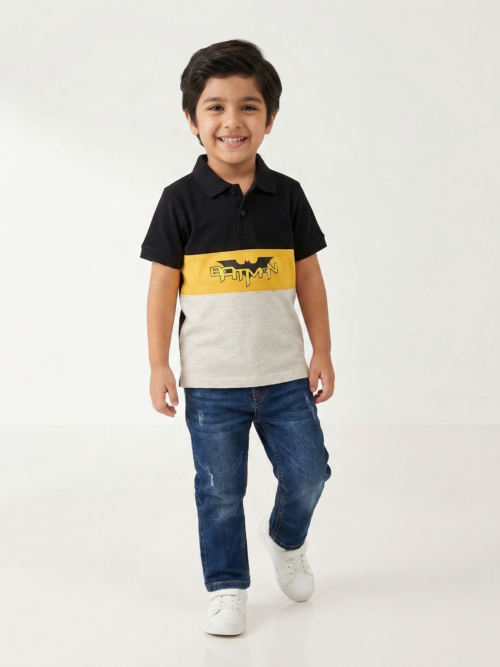 Black Polo T-Shirt with Stylish Print Cotton Casual Wear by bachaa squad