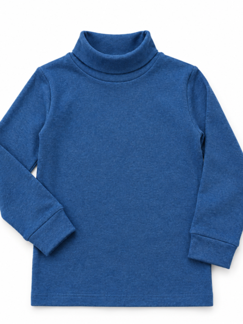 Bachaa Squad Kids Mid Blue 100% Cotton Lycra Rib Full Sleeve High Neck Winter Wear for Boys and Girls