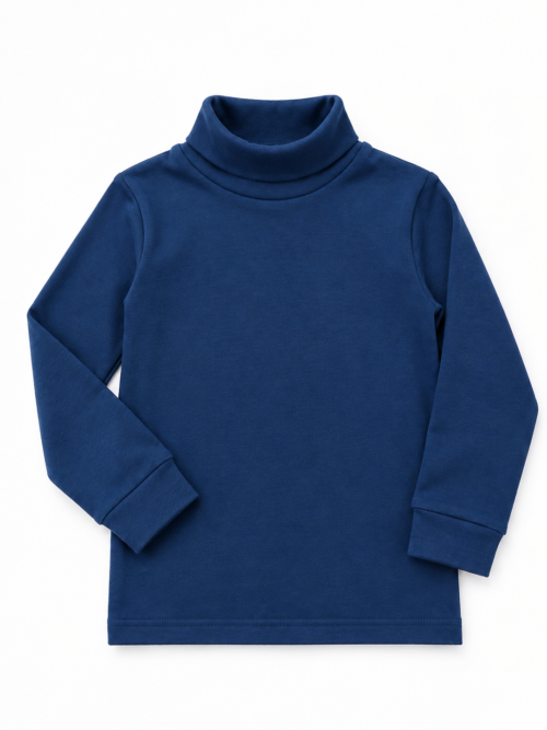 Kids Navy Blue Cotton Lycra Rib High Neck Full Sleeve Winter Wear by Bachaa Squad