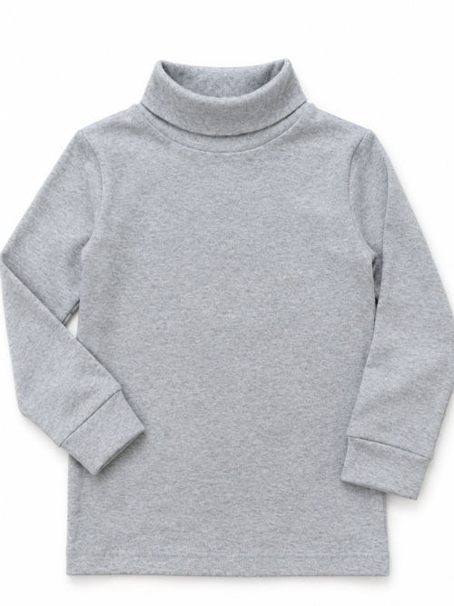 Heather Grey Kids 100% Cotton Lycra Rib Full Sleeve High Neck Winter Wear by Bachaa Squad