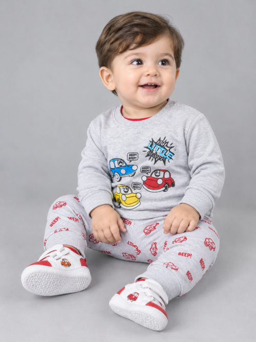 Bachaa Squad Little Driver Infant Winter Suit 2 Piece 100% Cotton Lycra Rib Baby Boy Winter Outfit