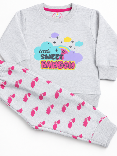 Bachaa Squad Sweet Rainbow Infant Winter Suit 2 Piece 100% Cotton Lycra Rib Baby Girl Winter Outfit