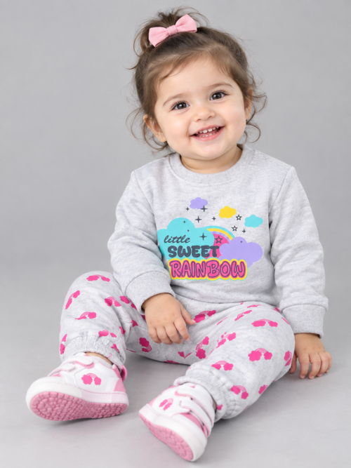 Bachaa Squad Sweet Rainbow Infant Winter Suit 2 Piece 100% Cotton Lycra Rib Baby Girl Winter Outfit